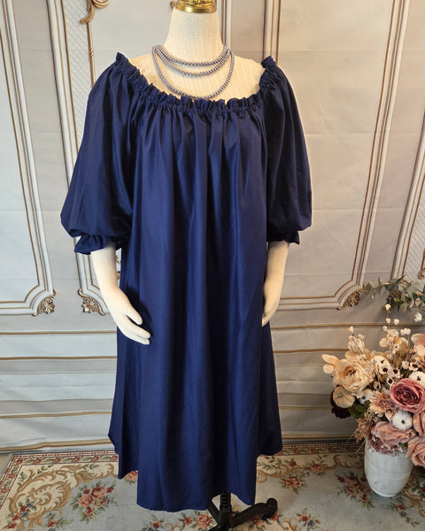 Chemise - Midi / Tea Length- 3/4 Length Sleeve - Navy Cotton