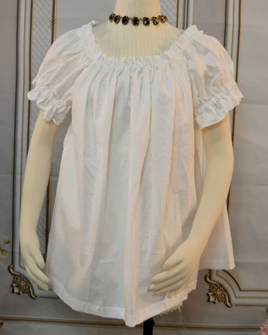 Chemise - Hip Length - Ruffled Short Sleeve - White Cotton - EaGenie's Scots 'n Knots