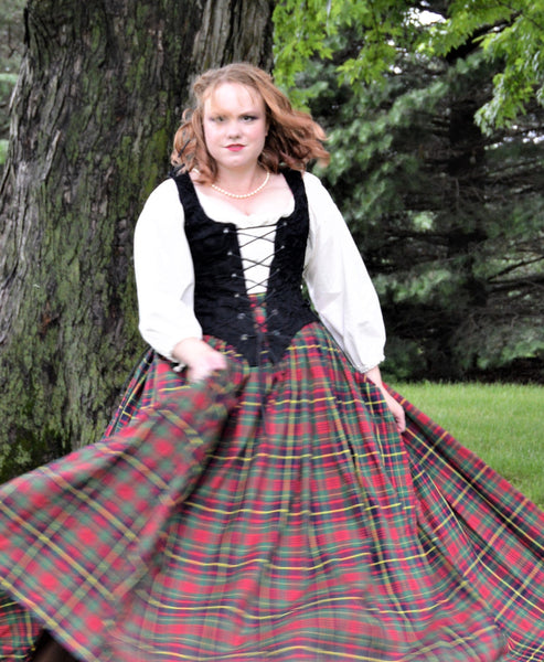 Pleated Tartan Skirt with Pockets - 100% Cotton