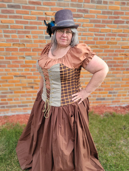 Over Bust Corset - Oatmeal and Brown Plaid