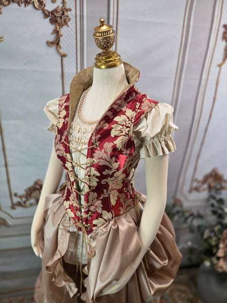 Elizabethan Riding Jacket- Burgundy and Cream Brocade