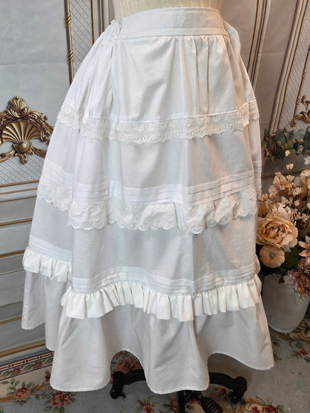 Victorian Inspired Petticoat with Pin Tucks, Lace and Ruffles - 34 Inches