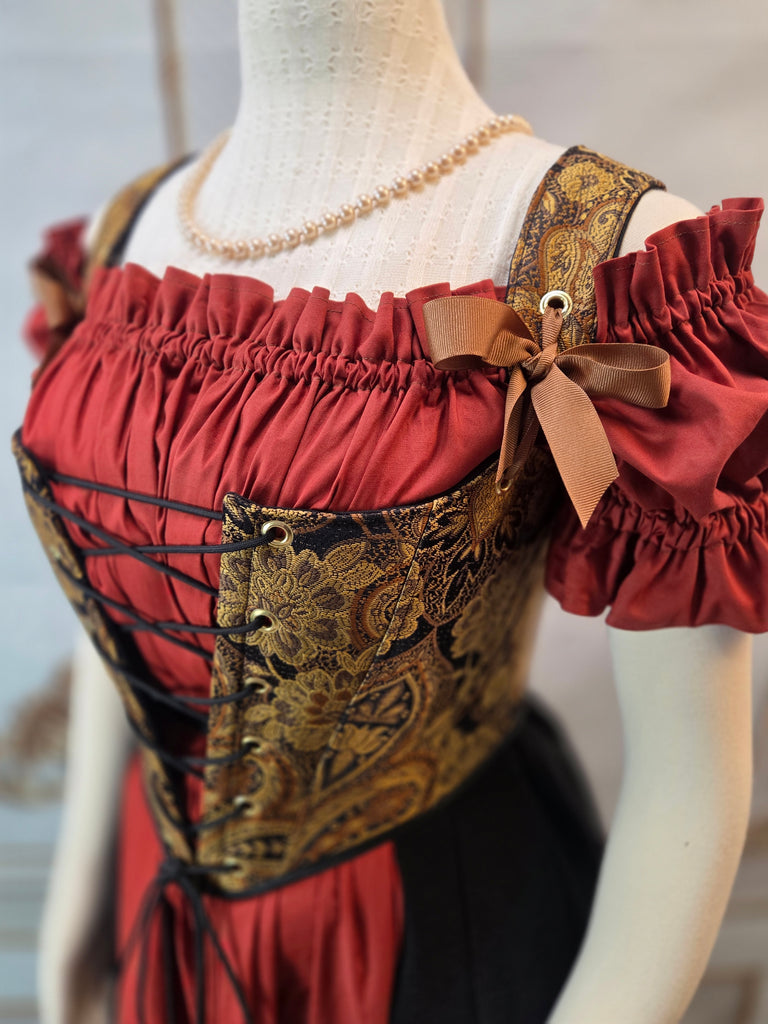 Cottage Bodice - Black and Gold Paisley
