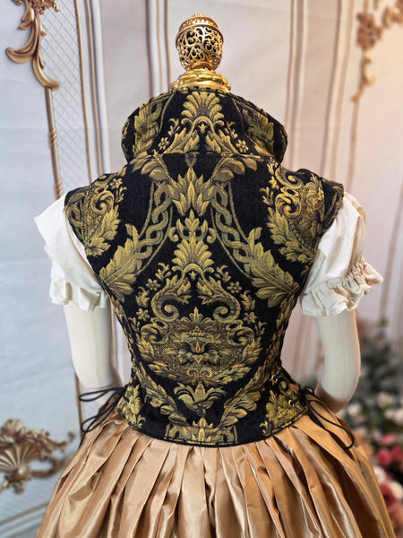 Elizabethan Riding Jacket- Black and Gold Chenille Brocade