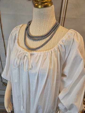 Shift Chemise Hip Length- 3/4 Sleeve- White Cotton