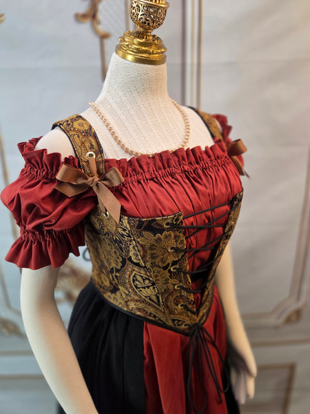 Cottage Bodice - Black and Gold Paisley