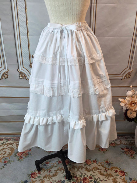 Victorian Inspired Petticoat with Pin Tucks, Lace and Ruffles - 34 Inches