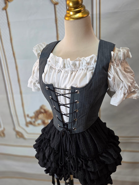 Bodice Vest - Grey Pin Stripes - One of a Kind