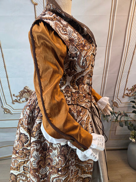 Elizabethan Riding Jacket- Brown and Cream Damask Jacquard