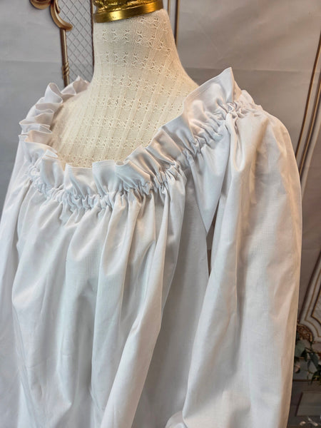 Shift Chemise - Knee Length- Long Sleeve with Lace Trim - White Cotton - EaGenie's Scots 'n Knots