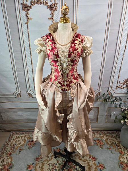 Elizabethan Riding Jacket- Burgundy and Cream Brocade