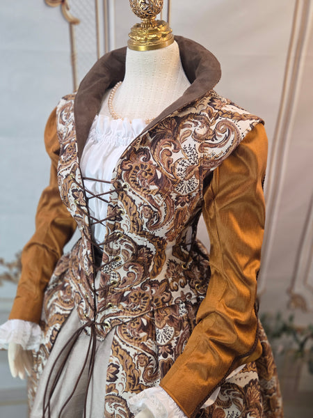 Elizabethan Riding Jacket- Brown and Cream Damask Jacquard