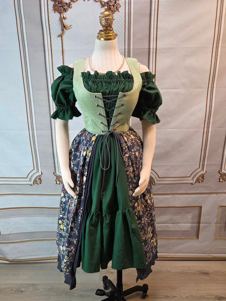 Cottage Dress - Sage, Grey, and Yellow  - One of a Kind