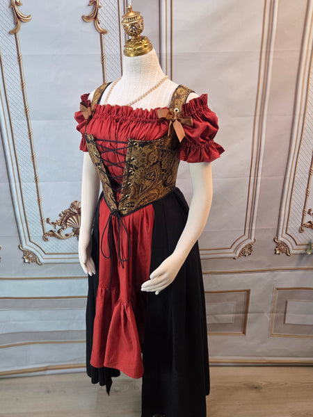 Cottage Bodice - Black and Gold Paisley