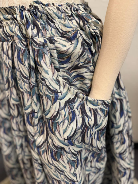 Midi Pleated Skirt Tea Length Drawstring Skirt with Pockets-Variety of prints