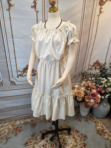 Ruffled Adjustable Hem Chemise - Midi / Tea Length- Ruffled Short Sleeve