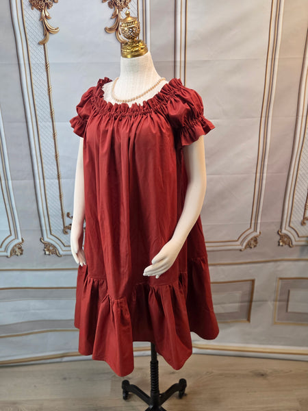 Ruffled Chemise - Midi / Tea Length- Ruffled Short Sleeve - Regency Shift - Nightgown