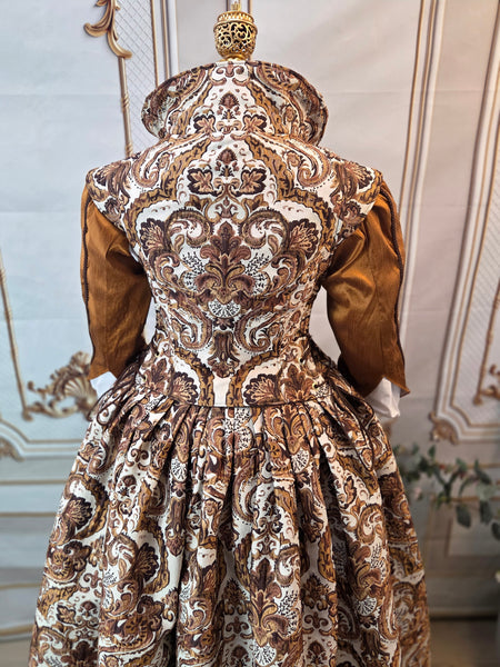 Elizabethan Riding Jacket- Brown and Cream Damask Jacquard