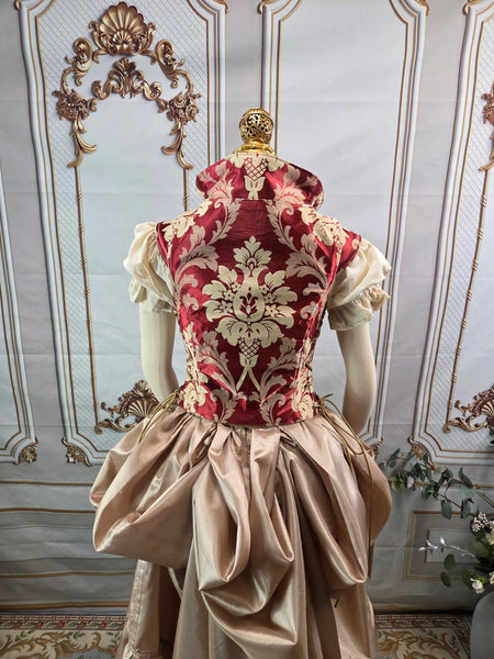 Elizabethan Riding Jacket- Burgundy and Cream Brocade