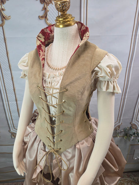 Elizabethan Riding Jacket- Burgundy and Cream Brocade