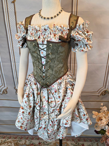 Adjustable Hem Ruffled Chemise - Midi / Tea Length- Ruffled Short Sleeve Fall Floral Print