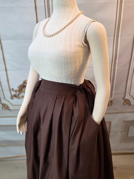 Midi Pleated Skirt Tea Length Drawstring Skirt with Pockets-Variety of colors