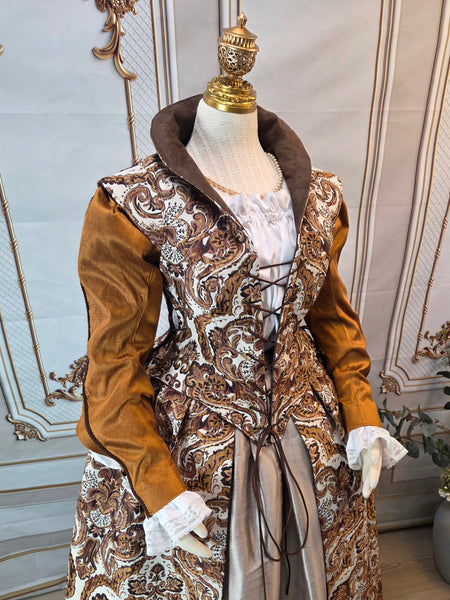 Elizabethan Riding Jacket- Brown and Cream Damask Jacquard