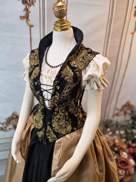 Elizabethan Riding Jacket- Black and Gold Chenille Brocade