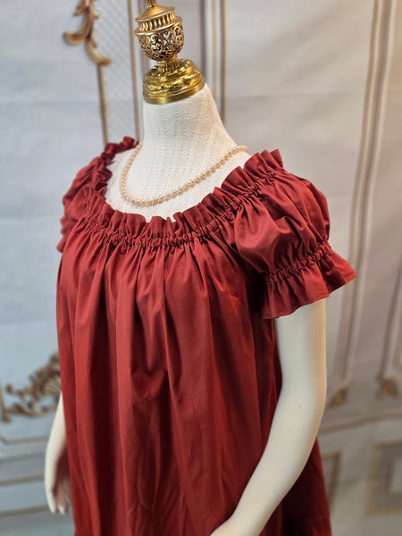 Ruffled Chemise - Midi / Tea Length- Ruffled Short Sleeve - Regency Shift - Nightgown