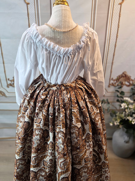 Elizabethan Gown Style Over Skirt - Brown and Cream Damask Jacquard