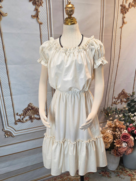 Ruffled Adjustable Hem Chemise - Midi / Tea Length- Ruffled Short Sleeve