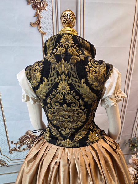 Elizabethan Riding Jacket- Black and Gold Chenille Brocade