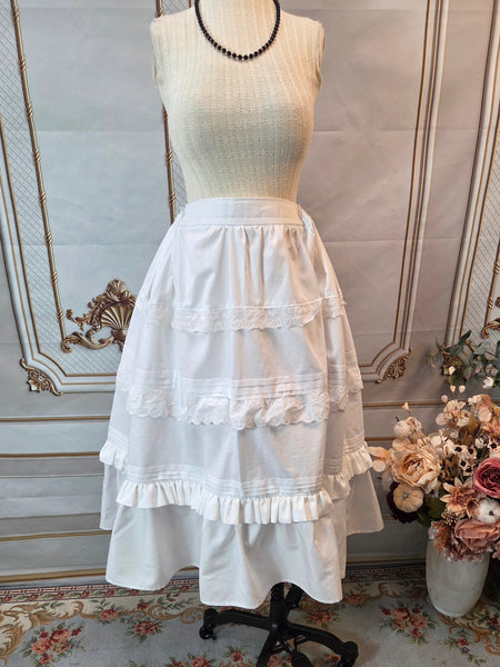 Victorian Inspired Petticoat with Pin Tucks, Lace and Ruffles - 34 Inches