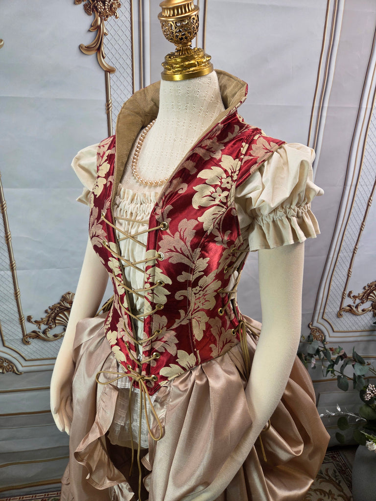 Elizabethan Riding Jacket- Burgundy and Cream Brocade