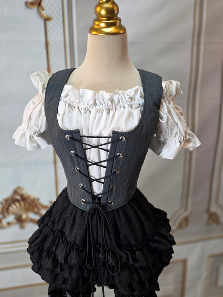 Bodice Vest - Grey Pin Stripes - One of a Kind