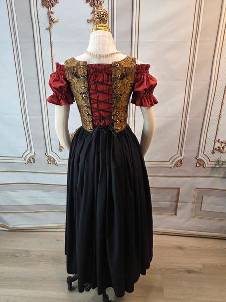 Cottage Bodice - Black and Gold Paisley