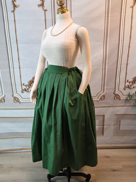 Midi Pleated Skirt Tea Length Drawstring Skirt with Pockets-Variety of colors