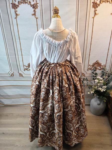 Elizabethan Gown Style Over Skirt - Brown and Cream Damask Jacquard