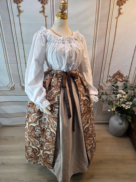 Elizabethan Gown Style Over Skirt - Brown and Cream Damask Jacquard