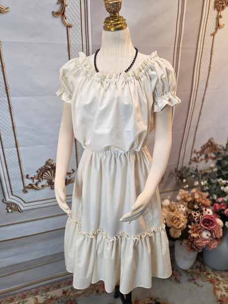 Ruffled Adjustable Hem Chemise - Midi / Tea Length- Ruffled Short Sleeve