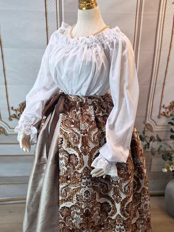 Elizabethan Gown Style Over Skirt - Brown and Cream Damask Jacquard