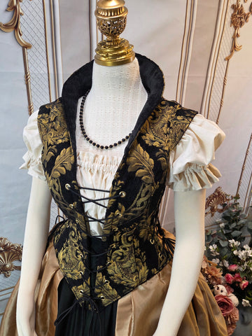 Elizabethan Riding Jacket- Black and Gold Chenille Brocade