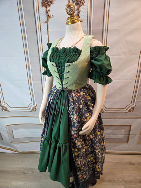 Cottage Dress - Sage, Grey, and Yellow  - One of a Kind