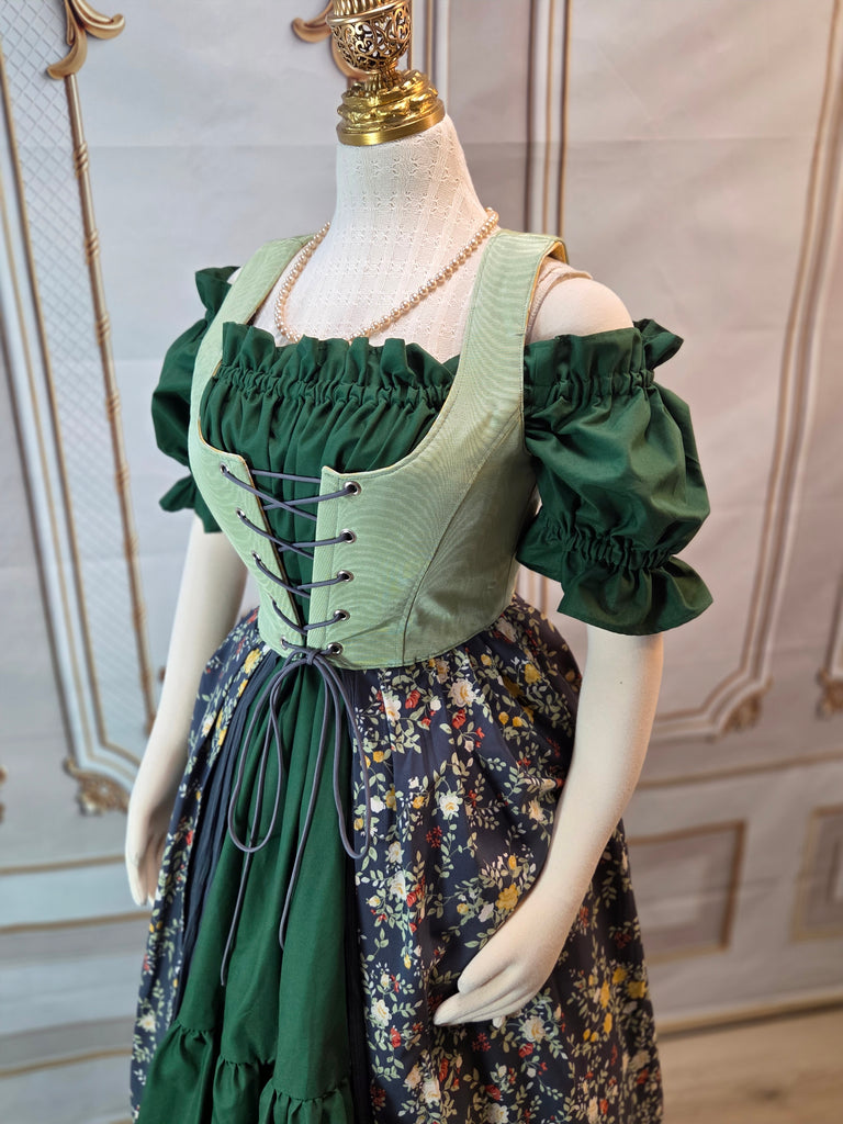 Cottage Dress - Sage, Grey, and Yellow  - One of a Kind