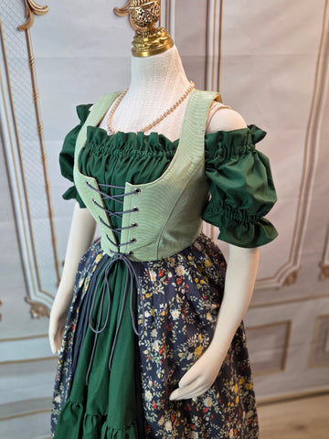 Cottage Dress - Sage, Grey, and Yellow  - One of a Kind