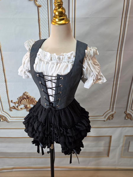 Bodice Vest - Grey Pin Stripes - One of a Kind