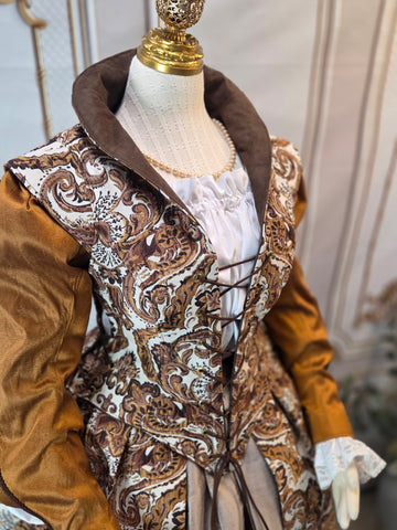 Elizabethan Riding Jacket- Brown and Cream Damask Jacquard