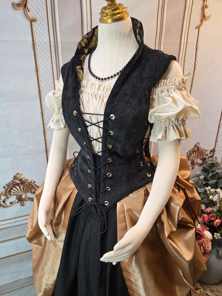 Elizabethan Riding Jacket- Black and Gold Chenille Brocade