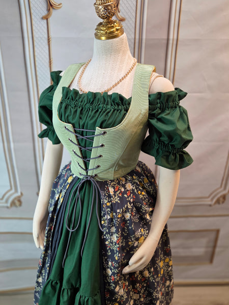Cottage Dress - Sage, Grey, and Yellow  - One of a Kind