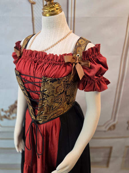 Cottage Bodice - Black and Gold Paisley